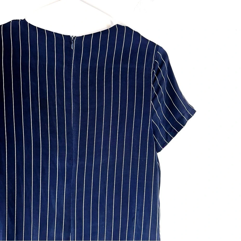 Amour Vert Pin Stripe Ruffle Hem Silk Mini Dress In Navy Blue Size S - Picture 7 of 9